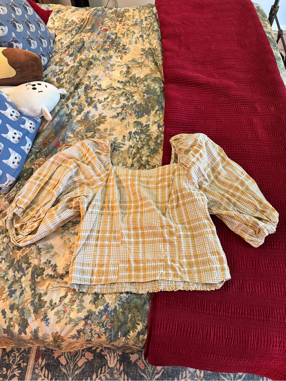 Anthropologie Maeve plaid square neck top